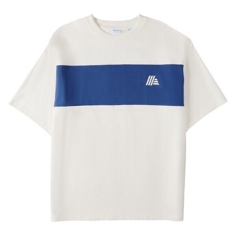 ALDI GEAR White Color Block Crew Neck Relaxed Boxy Fit Logo T-SHIRT Medium